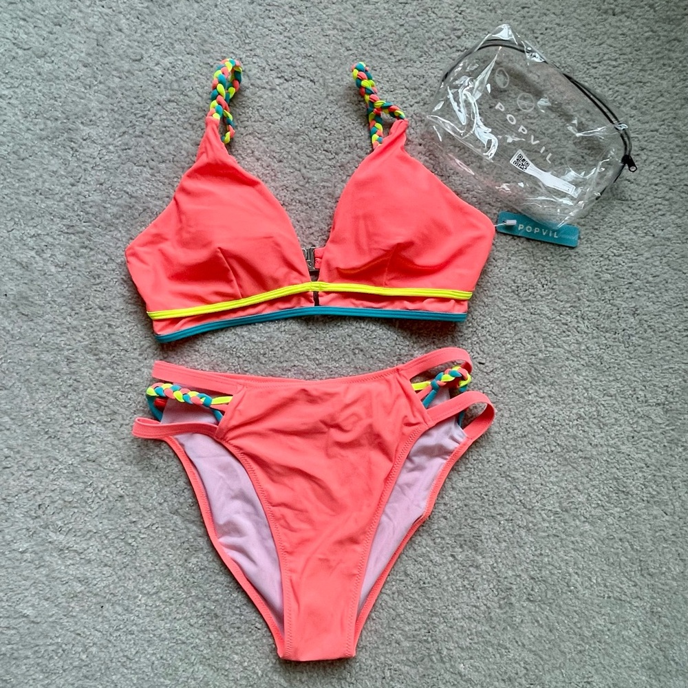 Popvil Coral Bikini Set with Braided Straps